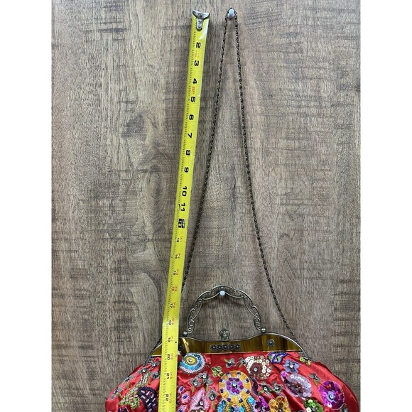 Y2K - Vintage red beaded embroidered purse with top handle and crossbody chain - Picture 8 of 14